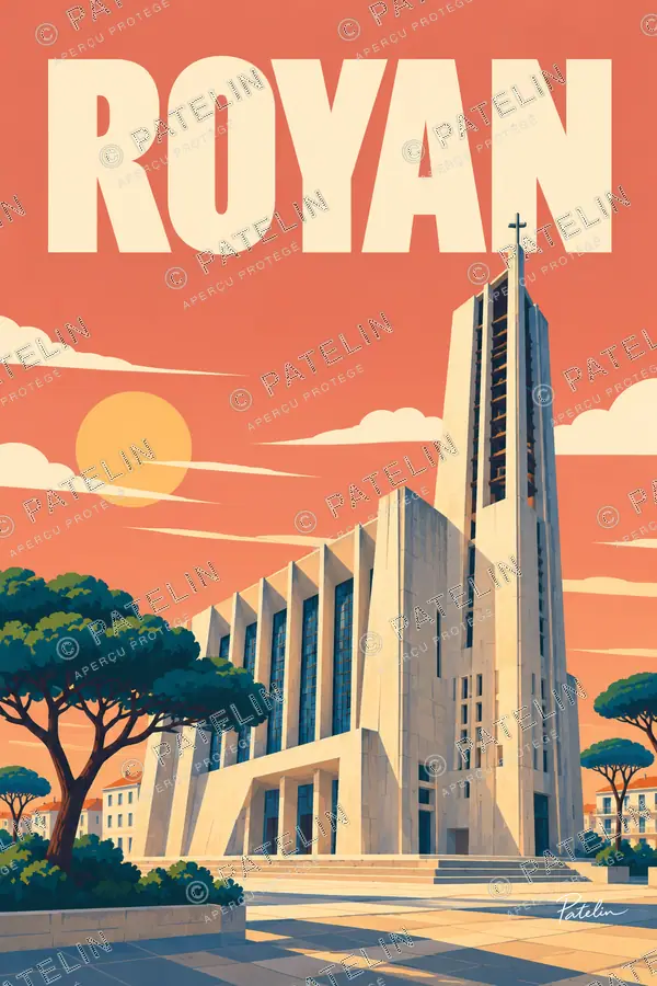 Illustration Royan — Les lignes de l’église, style Pop