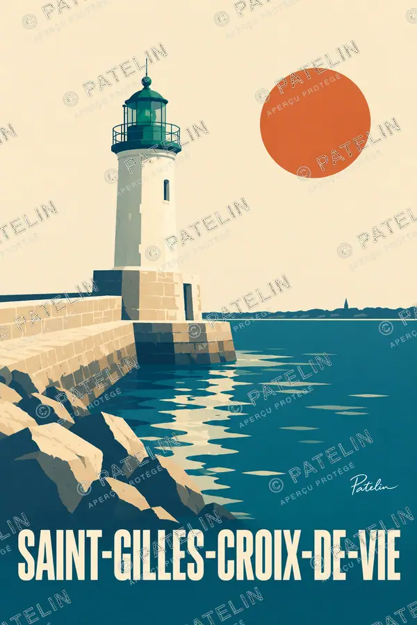 Illustration Saint-Gilles-Croix-de-Vie — L’entrée du port, style Minimal