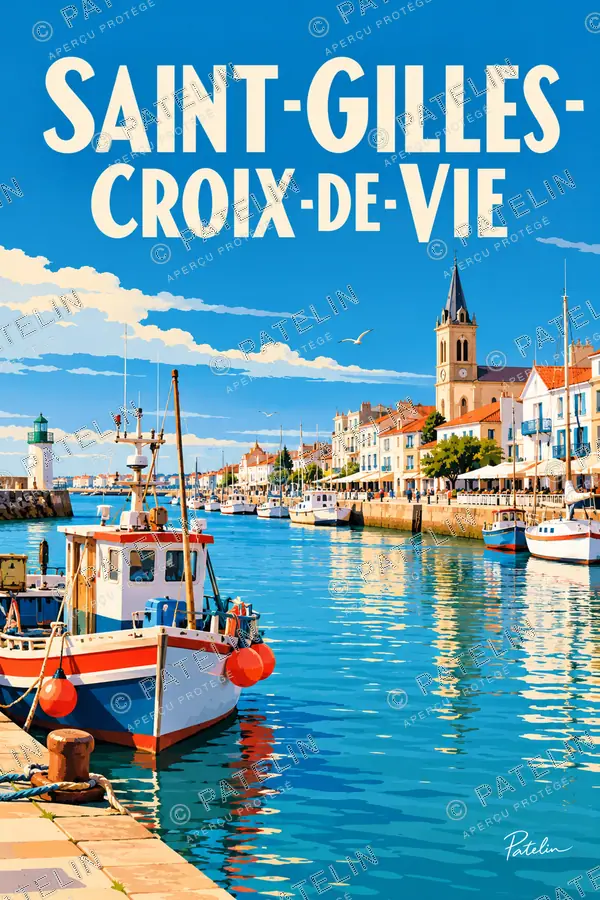 Illustration Saint-Gilles-Croix-de-Vie — L’entrée du port, style Pop
