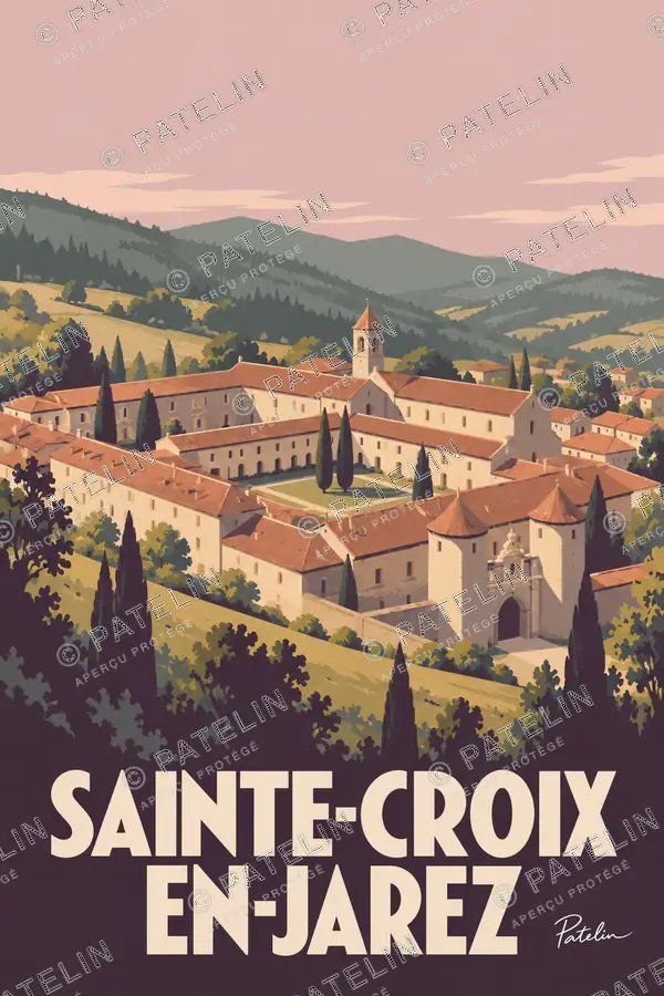 Illustration Sainte-Croix-en-Jarez — Le village au creux des collines, style Minimal
