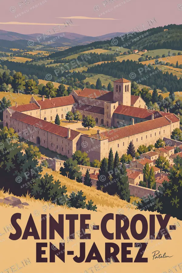Illustration Sainte-Croix-en-Jarez — Le village au creux des collines, style Pop