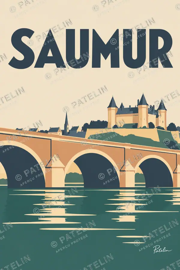 Illustration Saumur — La Loire et le château, style Minimal