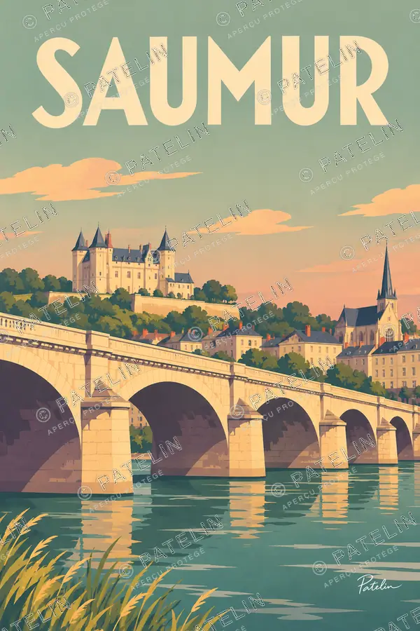 Illustration Saumur — La Loire et le château, style Pop