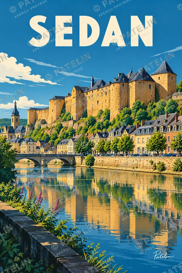Illustration Sedan — Le château au bord de la Meuse, style Pop