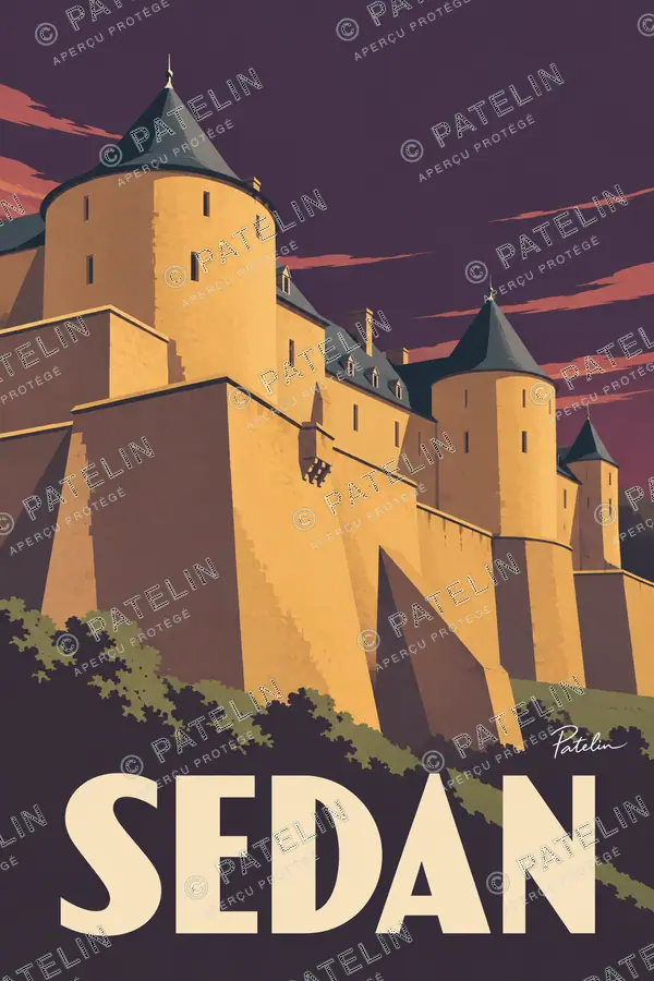 Illustration Sedan — Les tours de la forteresse, style Minimal