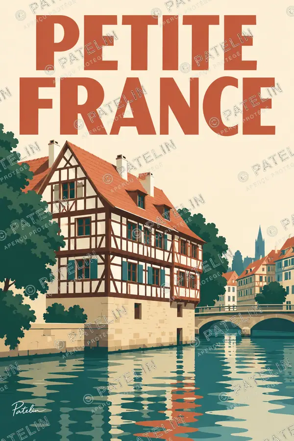 Illustration Strasbourg — Les canaux de la Petite France, style Minimal