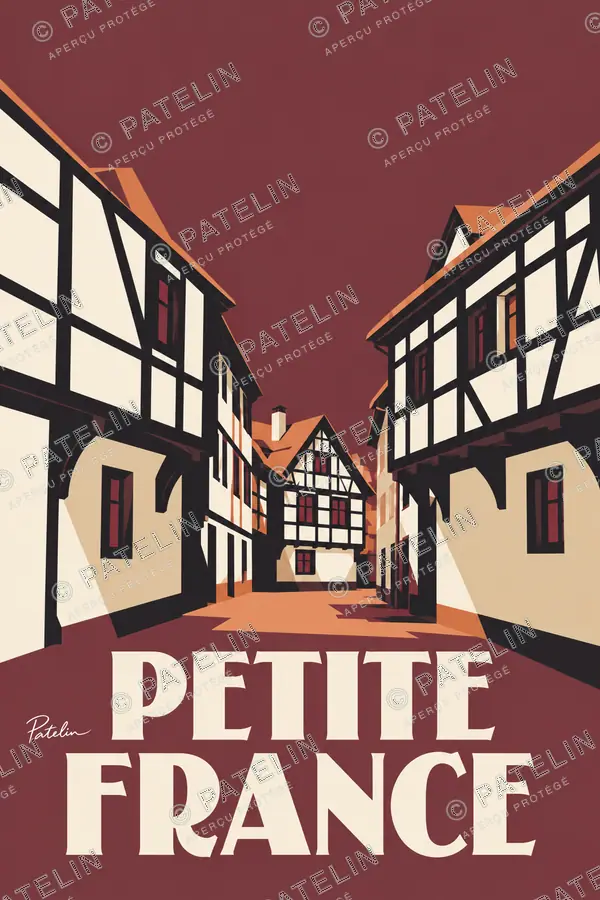 Illustration Strasbourg — La ruelle à colombages, style Minimal