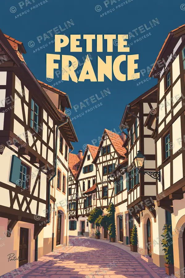 Illustration Strasbourg — La ruelle à colombages, style Pop