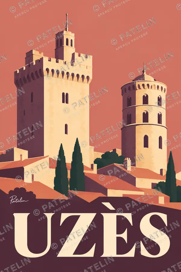 Illustration Uzès — Les tours du duché, style Minimal
