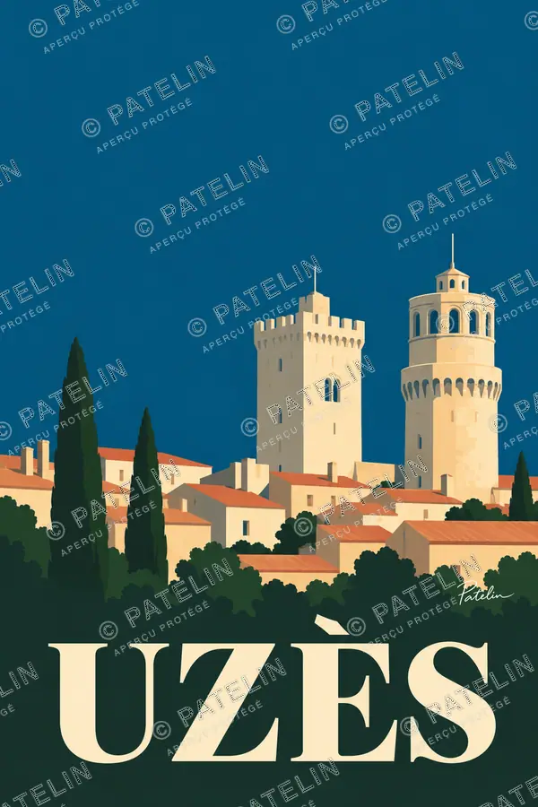 Illustration Uzès — Le panorama sur les tours, style Minimal